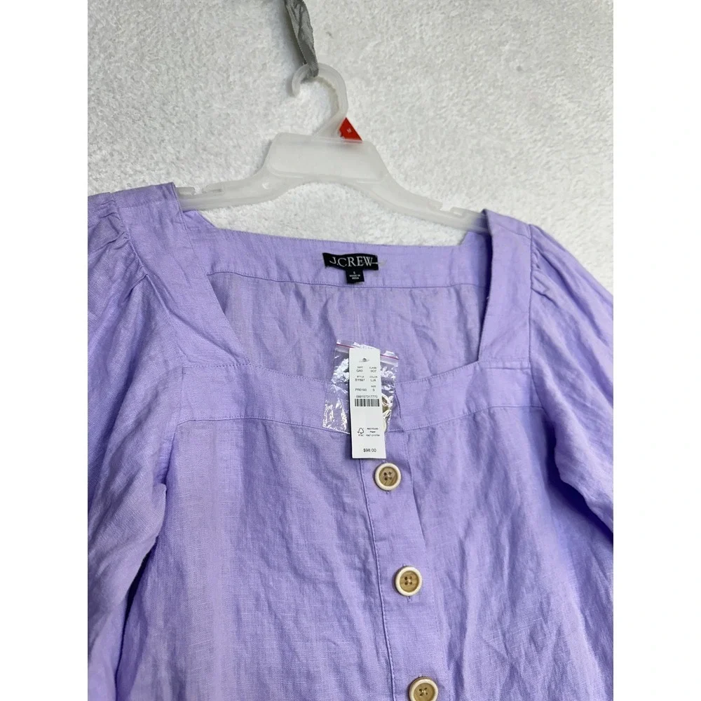J.‎ Crew Linen Puff Sleeve Square Neck Crop Top Lilac Size S-New-